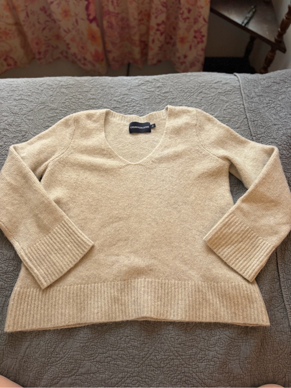 Calvin Klein Jeans Light Beige V-Neck Sweater